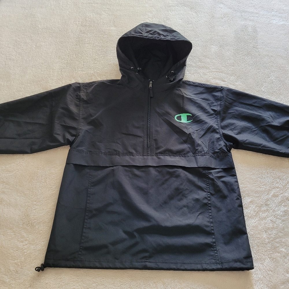 Champion 1/2 Zip Stadium Jacket, Retro Block + C Logo, Men's Small, EUC - Black